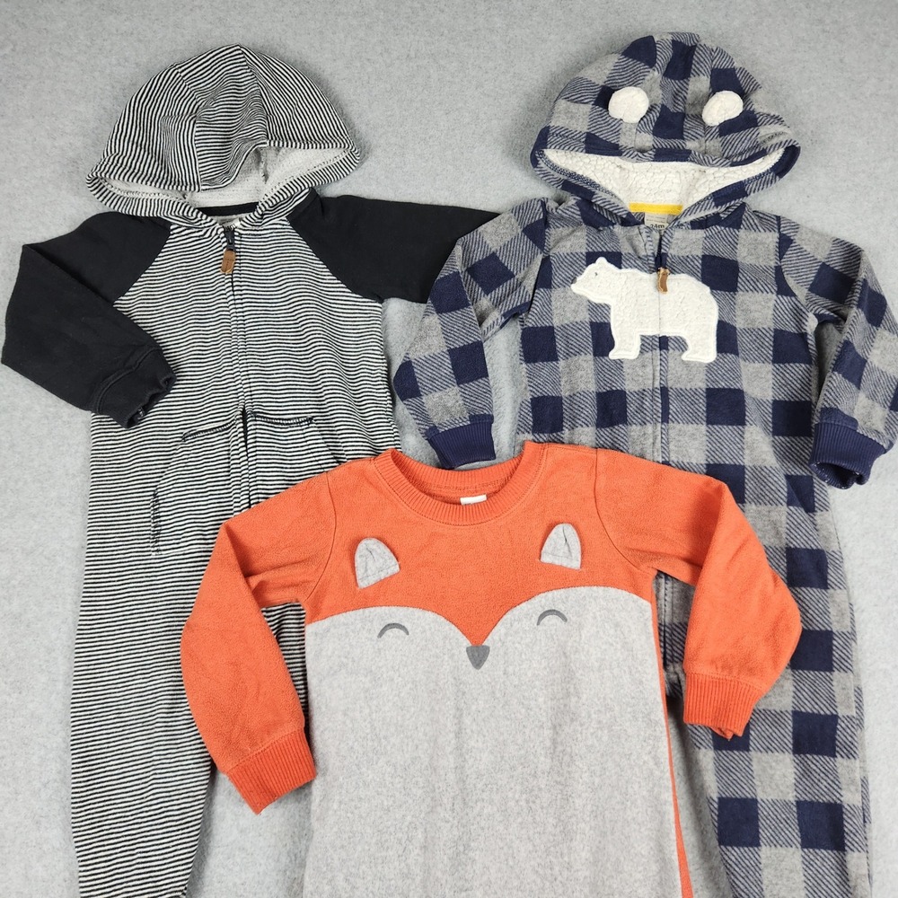 Carter's Pajamas Jumpsuit Boys 24M Multi Fleece Fox Bear Dog One-Piece Zip-Up - Picture 1 of 10
